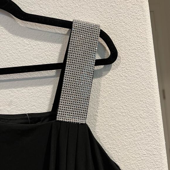 S.L. Fashions Dress Missy 16 Black Rhinestone Ruched Party Event Glam LBD NEW - Picture 6 of 10